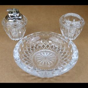 Vintage 3pc Patterned Lead Crystal Ashtray Set